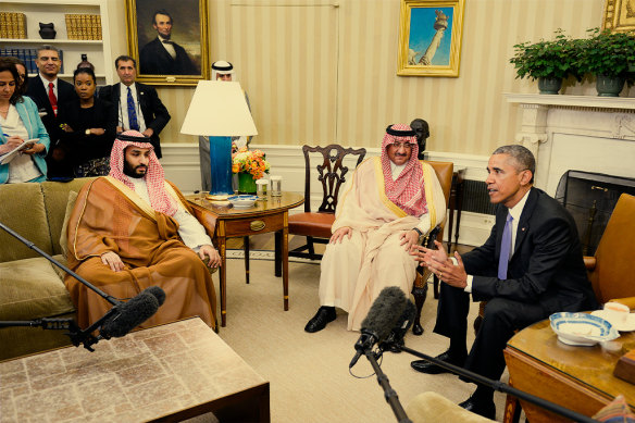 MBS as deputy crown prince accompanies crown prince Mohammed bin Nayef to a meeting with US president Barack Obama in 2015.