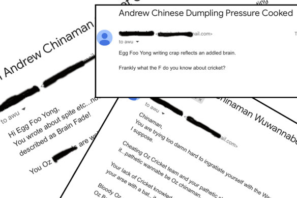 A sample of the emails sent to Age and Sydney Morning Herald reporter Andrew Wu in 2017.