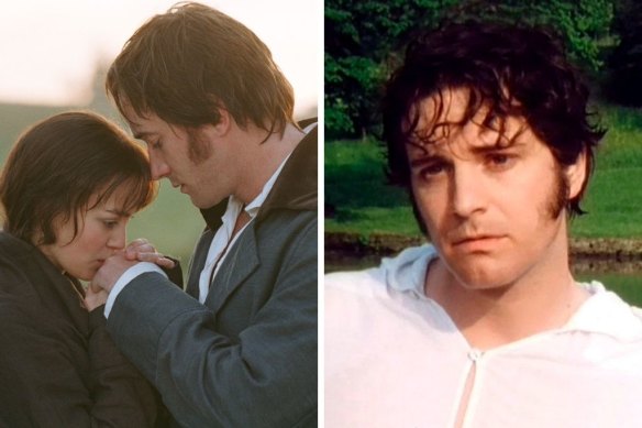 Keira Knightly and Matthew MacFadye in Pride and Prejudice and, right, Colin Firth as Mr Darcy in the iconic wet shirt scene.