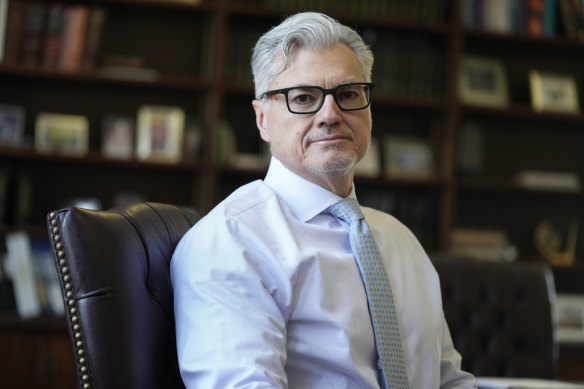 Judge Juan Merchan, pictured in his chambers in New York in March last year.