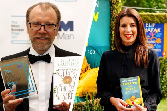 Saunders after winning the 2017 Man Booker Prize and, right, Mason at the 2022 Women’s Prize For Fiction ceremony in London.