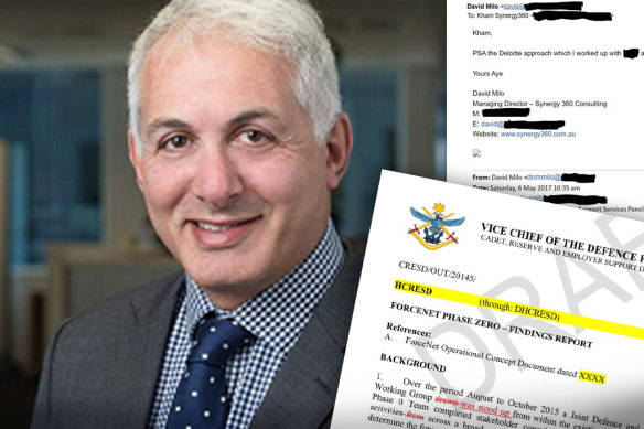 Leaked emails reveal Canberra consultant David Milo used and shared documents he had accessed on major military contracts while in a senior role with Deloitte.