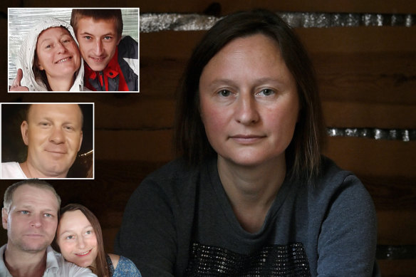 Natalia Kulakivska with her missing loved ones. From top right: nephew Vladyslav Bondarenko; brother-in-law Serhiy Lyubych and husband Yevhen Kulakivskiy, Bondarenko is now confirmed dead.