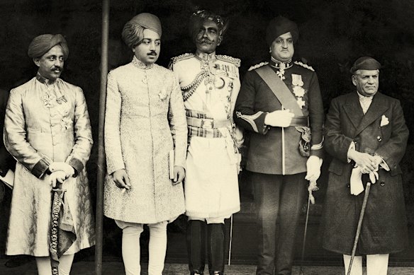 Maharaja of Kashmir Hari Singh (second from right), with other maharajas in London c. 1930.