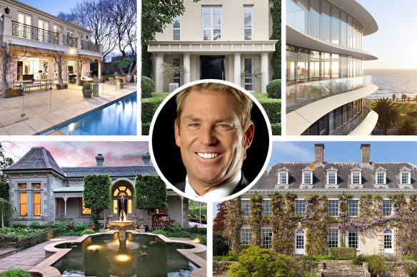 Shane Warne and some of the properties he owned throughout his life.
