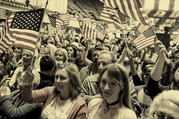 Supporters wait for RFK Jr’s arrival at a rally in California in March. 