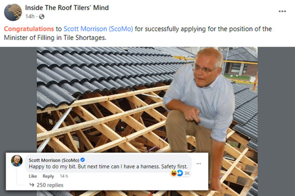 Former PM Scott Morrison jokingly commented on multiple Facebook posts that made fun of his secret portfolios.