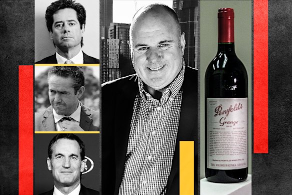 Gillon McLachlan (left, top), Simon Lethlean and Andrew Dillon were on the receiving end of several bottles of Grange from Craig Hutchison.