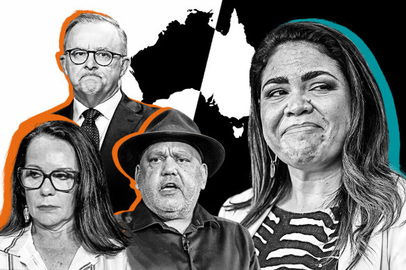 Linda Burney, Anthony Albanese, Noel Pearson and Jacinta Nampijinpa Price.