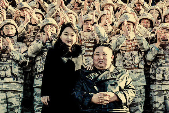 Kim Jong-un and his daughter Kim Ju-ae after the launch of a missile in 2022 in a photo supplied by the North Korean government.