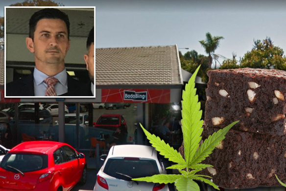 Bada Bing Cafe owner Nathan Sharp (inset) is facing Perth Magistrates Court, accused of selling marijuana-laced brownies to a young family. 