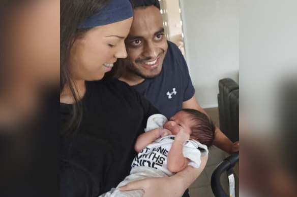 Abbey Forrest, her partner Indi and baby Ivy.