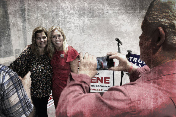 Supporters with Republican nominee Marjorie Taylor Greene.