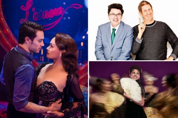 Clockwise from main: Des Flanagan and Alinta Chidzey star in Moulin Rouge! The Musical; James Valentine and HG Nelson; Stacey Alleaume stars in La Traviata.
