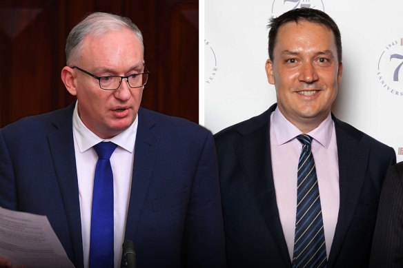 Liberal Democrat MP for Victoria David Limbrick, left, and NSW candidate John Ruddick, who remains hopeful of gaining a seat in his state parliament.