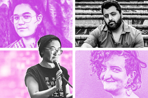 Four of the six writers who had been contracted to run the Teen Writing Bootcamps for State Library Victoria (clockwise from top left) Ariel Slamet Ries, Omar Sakr, Alison Evans and Jinghua Qian.