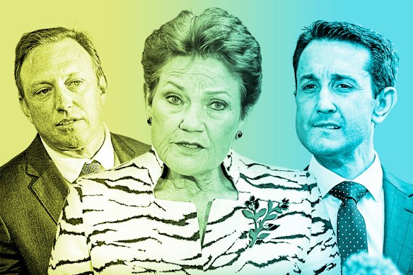 Pauline Hanson’s One Nation is on the rise in Queensland. But it’s at the expense of Labor support. David Crisafulli’s (right) standing as preferred premier has shot up, while support for Labor leader Steven Miles (left) slumped.