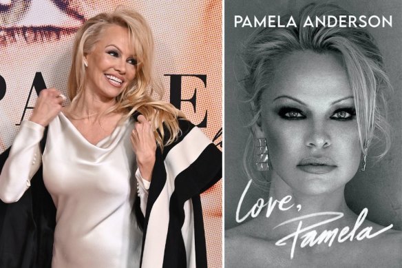 Pamela Anderson at a screening of her documentary in New York this month and, right, the cover of Love, Pamela.