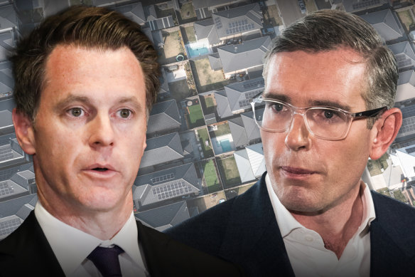 NSW Premier Dominic Perrottet’s long-touted property reforms passed parliament on Thursday but Labor’s Chris Minns (left) says if the party wins the state election it will repeal the law.