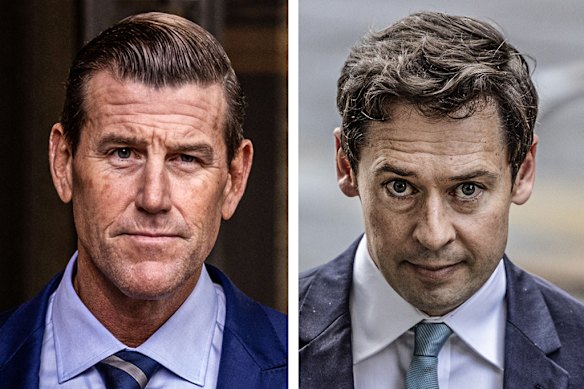 Ben Roberts-Smith (left) and Nick McKenzie outside the Federal Court in Sydney earlier this month.