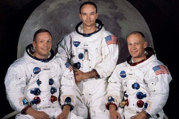 The crew of the Apollo 11 mission, (from left) mission commander Neil Armstrong, command module pilot Michael Collins and lunar module pilot Edwin "Buzz" Aldrin. 