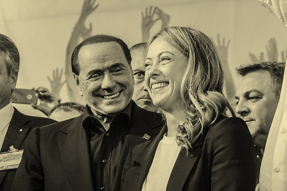 Silvio Berlusconi with Meloni at a rally in Bologna in 2015. 