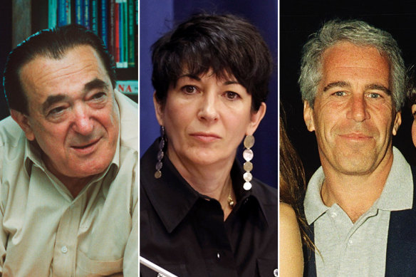 Lawyers argued that Ghislaine Maxwell, centre, needed a lower sentence because her father Robert Maxwell, left, had been tyrannical and she was vulnerable when she met Jeffrey Epstein, right. 