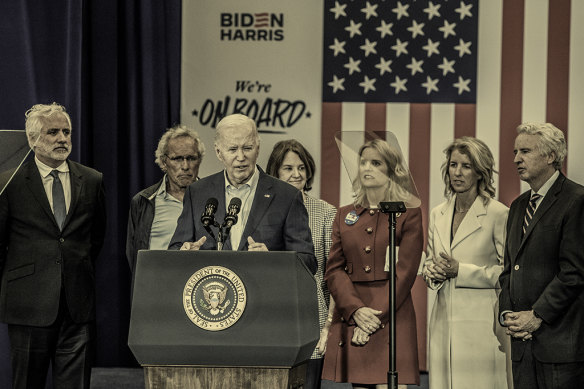 President Joe Biden speaks at a campaign rally in April at which members of the Kennedy family announced support for his re-election.
