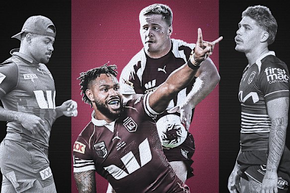As estrelas dos Dolphins, Hamiso Tabuai-Fidow e Max Plath (centro) lideram o time titular de seis times para o segundo jogo, enquanto os Broncos optaram principalmente por reservas, incluindo Ezra Mam (esquerda) e Reece Walsh (direita) na série.