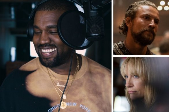 Clockwise from main: Kanye West in Jeen-yuhs: A Kanye Trilogy, Leo Suter in Vikings: Valhalla and Toni Collette in Pieces of Her.