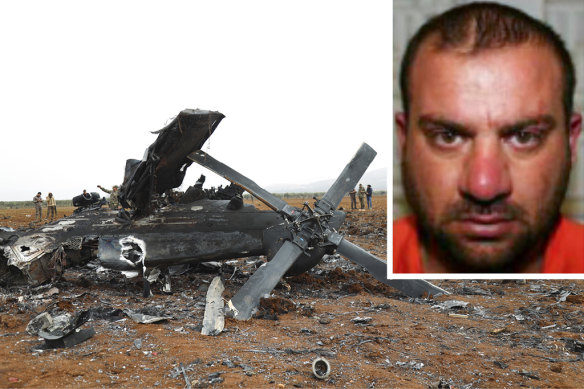 Abu Ibrahim al-Quraishi, who was killed by the US in February, and the wreckage of a US helicopter that malfunctioned and was later destroyed from the air by US planes.
