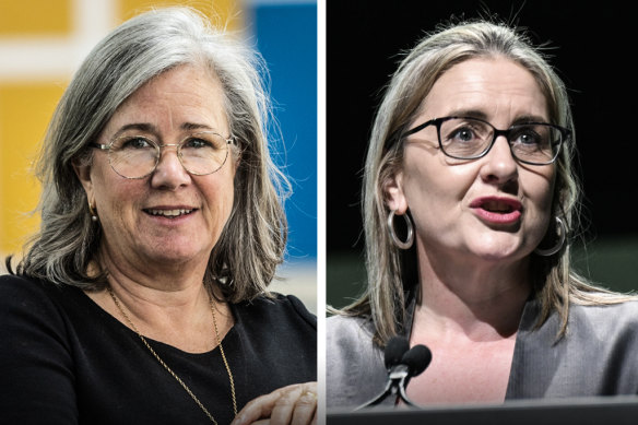 Tenants Victoria chief executive Jennifer Beveridge and Premier Jacinta Allan. 