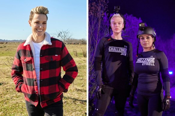 Brihony Dawson (left) says The Challenge, which features former reality TV stars Jack Vidgen and Cyrell Paule, is like “Survivor meets Ninja Warrior meets Big Brother”.
