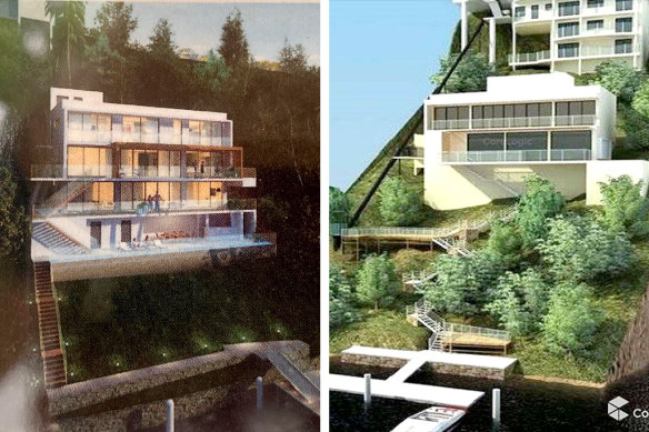 The advertised version of the property, left; and the vision approved by the council.  