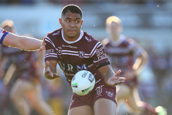 Manase Fainu in action for the Manly Sea Eagles in 2019.
