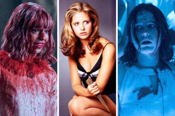 From left: Emma Myers as Enid Sinclair in Wednesday, Sarah Michelle Gellar in Buffy the Vampire Slayer and Ria Zmitrowicz as Roxy Monke in The Power.
