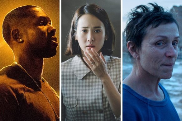 Small-scale film leading the way at the Oscars in recent years include (from left) Moonlight, Parasite and Nomadland.
