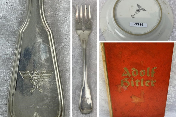 A cake fork, bowl and book are among the items of Nazi memorabilia up for auction by a Melbourne-based business.