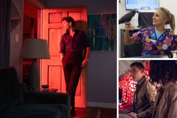 Clockwise from main: Jon Bernthal as Julian Kaye in American Gigolo, Bizarre Pet Vets and Matthew Fox as Andy Yeats in Last Light.