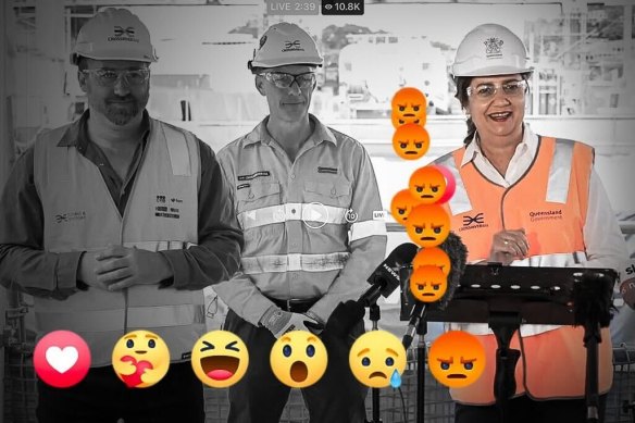 Premier Annastacia Palaszczuk has been criticised by some of her social media followers to delaying a COVID announcement to spruik a rail project.