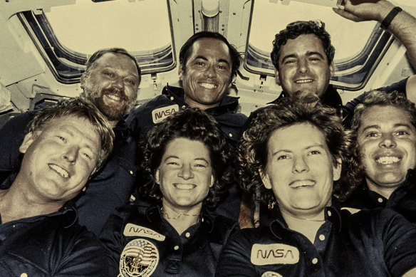 Australian-US astronaut Paul Scully-Power (top left) with the crew of NASA’s STS 41-G space shuttle Challenger in October 1984.