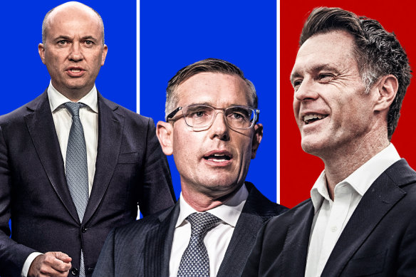 Former NSW treasurer Matt Kean, former premier Dominic Perrottet and NSW Premier Chris Minns.  