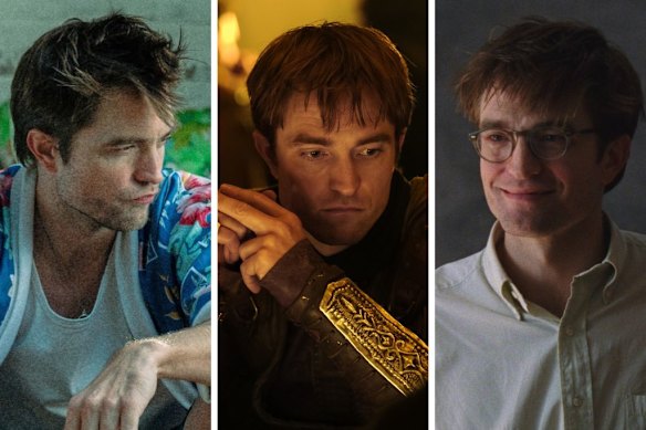 Robert Pattinson in (from left) Die My Love, The Odyssey and The Drama.