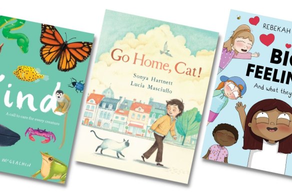 From left: Jess McGeachin’s Kind,  Sonya Hartnett’s Go Home, Cat (with illustrations by Lucia Masciullo) and Rebekah Ballagh’s Big Feelings.