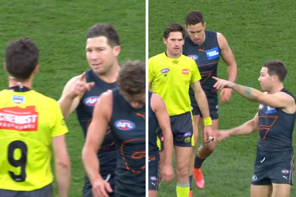 Toby Greene and the umpire “bump” during the elimination final.