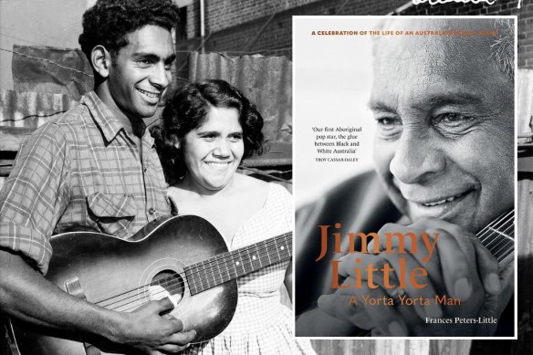 Jimmy Little and Marj Peters in 1957. They married in 1958. Inset: The cover of Jimmy Little: A Yorta Yorta Man.