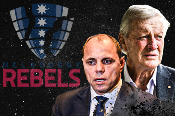 Businessman Leigh Clifford (right), who wanted to save the Melbourne Rebels, and Rugby Australia CEO Phil Waugh, who shut down the club in May.
