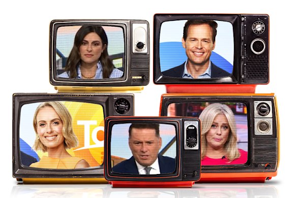 The Today show merry-go-round: (Clockwise from top left) Sarah Abo, Tom Steinfort, Samantha Armytage, Karl Stefanovic and Sylvia Jeffreys.