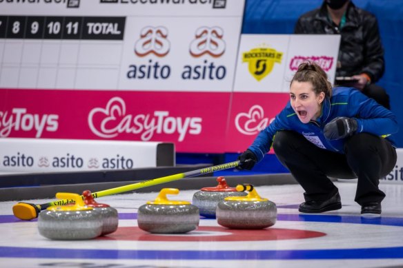 Tahli Gill screams encouragment on the ice.