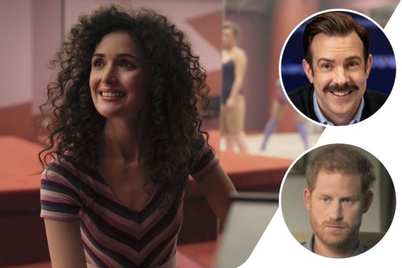 Clockwise from main: Rose Byrne takes a journey of self discovery in Physical, Jason Sudeikis as Ted Lasso and Prince Harry in The Me You Can’t See.